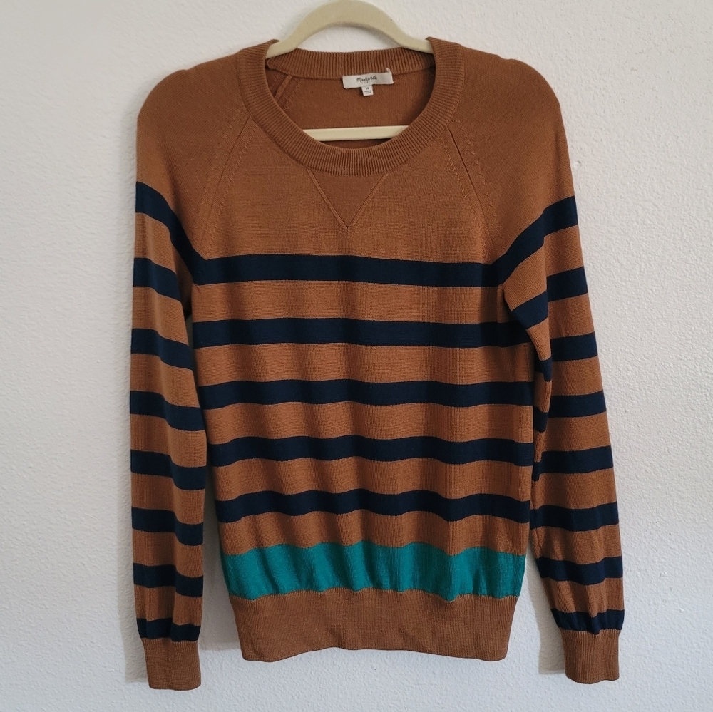 Madewell 100% Merino Wool Crewneck Striped Sweater, Size Medium